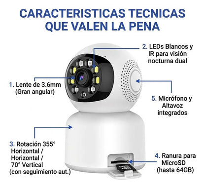 Camara Vigilancia Robotica Wifi Inteligente App Tuya Full Hd Blanco
