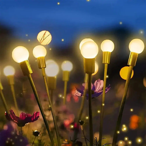 Estaca Luz Solar Ramo 12 Leds Bombillas Jardin Exterior X2 Negro