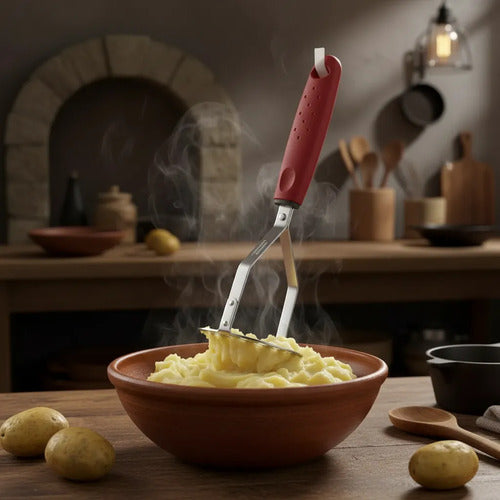 Pisapapas Manual Acero Inoxidable Mango Ergonómico Cocina Rojo