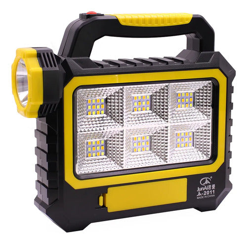 Foco Linterna Reflector Led Recargable Panel Solar Portatil Blanco Frío Amarillo Con Negro