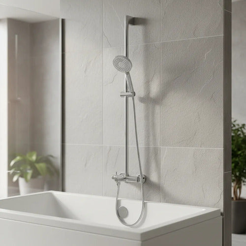 Duchero Manual Baño Barra Soporte Manguera Ajustable Lluvero Plateado Cromado