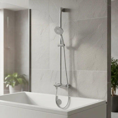 Duchero Manual Baño Barra Soporte Manguera Ajustable Lluvero Plateado Cromado