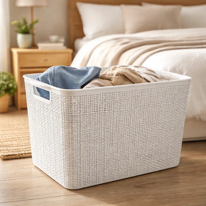 Canasto Cesta Plastico Labrado 34x27x22cm Organizador Ropa Gris