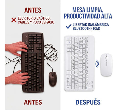 Combo Teclado Mouse Bluetooth Slim Ingles Recargable Tablet Aleatorio