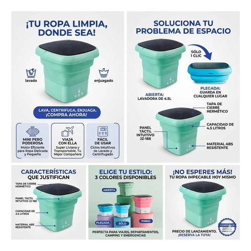 Lavadora Plegable Portatil 4.5l Centrifuga Enjuaga Lavarropa Celeste