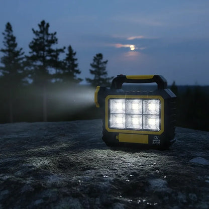 Foco Linterna Reflector Led Recargable Panel Solar Portatil Blanco Frío Amarillo Con Negro