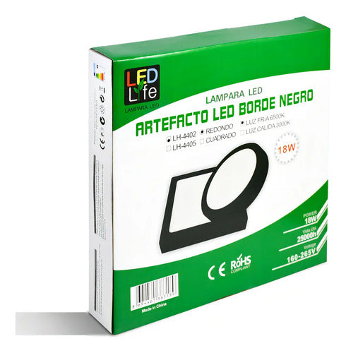 Plafon Led 18w Redond Luz Fria Aro Negro Lh4402