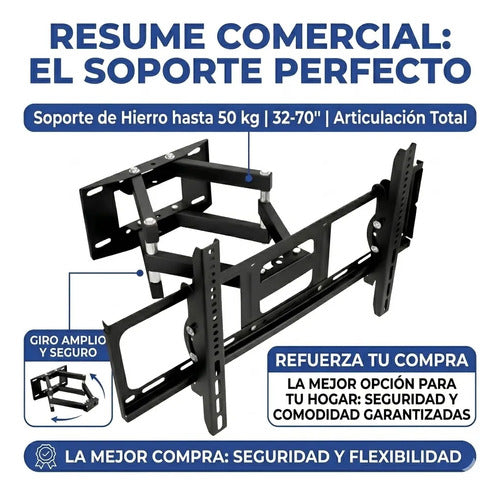 Base Articulada Televisor Soporte Pared Hierro Fuerte 32 70p Negro