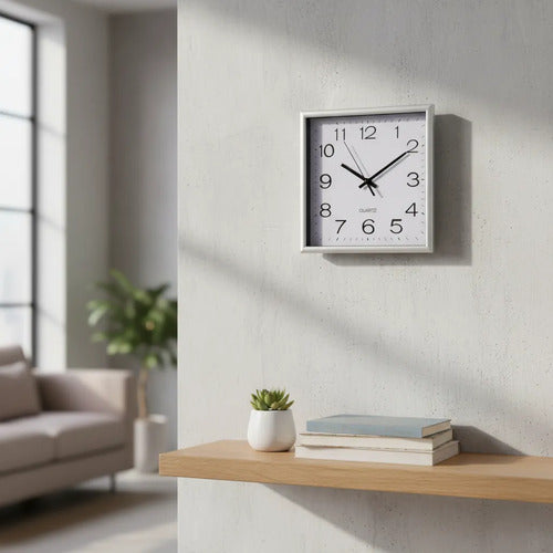 Reloj Analogico Pared Cuadrado Plastico 30x30cm Cuadrado Plateado