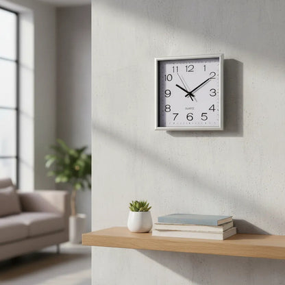 Reloj Analogico Pared Cuadrado Plastico 30x30cm Cuadrado Plateado