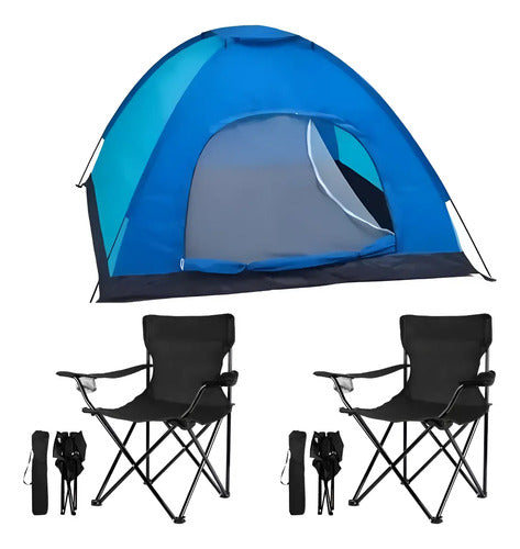Carpa Camping 3 A 4 Personas + 2 Sillas Plegables Posavasos Aleatorio