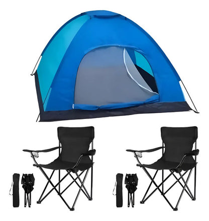 Carpa Camping 3 A 4 Personas + 2 Sillas Plegables Posavasos Aleatorio