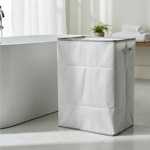 Bolso Multiuso Asa Cierre Cesto Organizador Tela 50x50x70cm Blanco