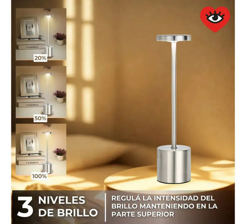 Lampara Luz Gold Led Velador Usb Touch Recargable Tactil Angosta Dorada Veoquiero Dorado Blanco