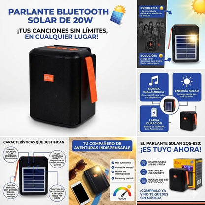Parlante Bluetooth Portatil Cargador Solar 2500mah Usb Tf Fm Negro