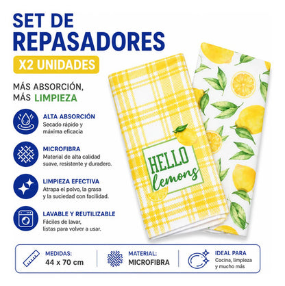 Pack X2 De Repasadores De Cocina Microfibra 44x70 Cm Set Kit Aleatorio