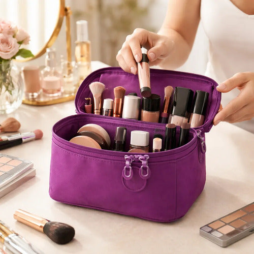 Porta Cosmeticos Neceser Maquillaje Viaje Organizador 21x12 Violeta
