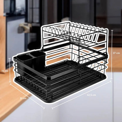 Seca Platos Escurridor De Vajilla Dos Niveles Cubiertos Negro