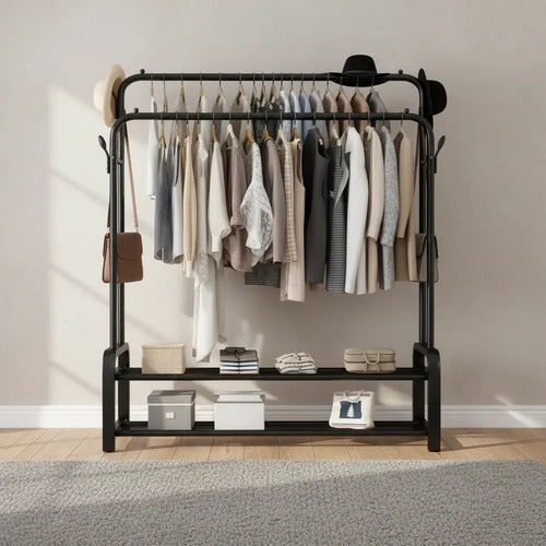 Perchero Doble Organizador Ropa Calzado Metal 162x96 Ropero Negro