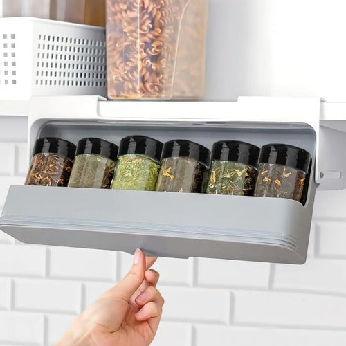 Estante Organizador De Especieros C/ 6 Recipientes 32x13.5cm Blanco Con Gris