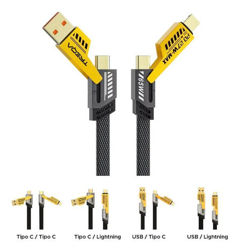 Cable Reforzado 4 En 1 Carga Rapida Datos Usb Tipo C 8 Pines Negro