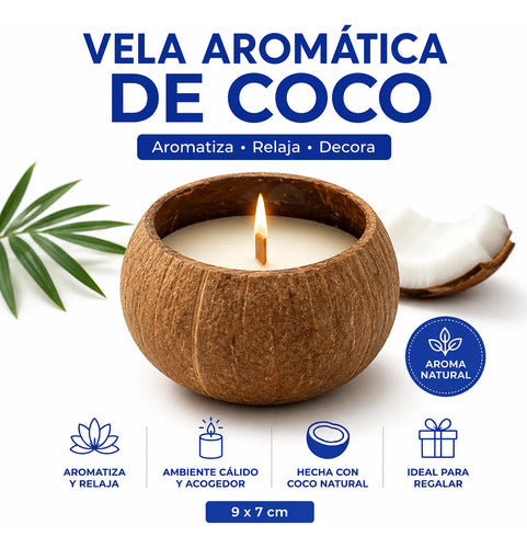 Vela Aromatica Coco Decorativa Aromatizador Con Recipiente Marrón Coco