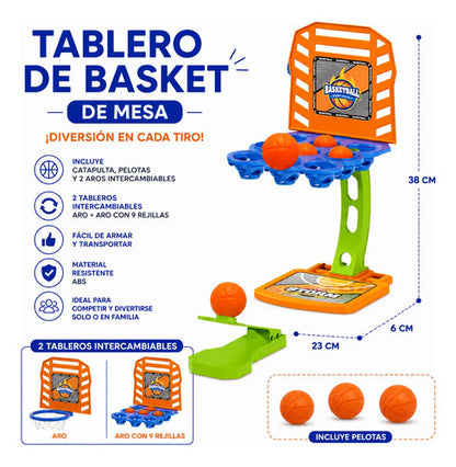 Tablero Basket Mesa Catapulta 2 Aros Intercambiables Juego