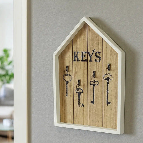 Llavero Porta Llaves Pared De Madera 4 Ganchos Beige