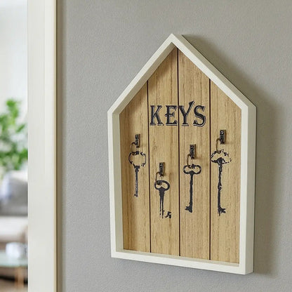 Llavero Porta Llaves Pared De Madera 4 Ganchos Beige