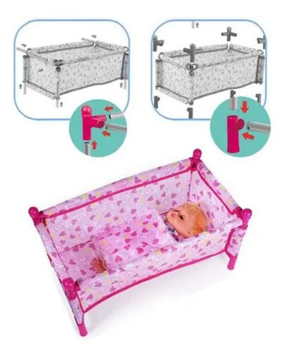 Set 3 En 1 Cuna Silla Alta Mecedora Para Muñecas Plegable Rosa