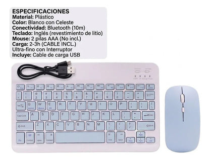 Combo Teclado Mouse Bluetooth Slim Ingles Recargable Tablet Aleatorio