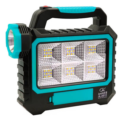 Foco Linterna Reflector Led Recargable Panel Solar Portatil Blanco Frío Celeste Con Negro