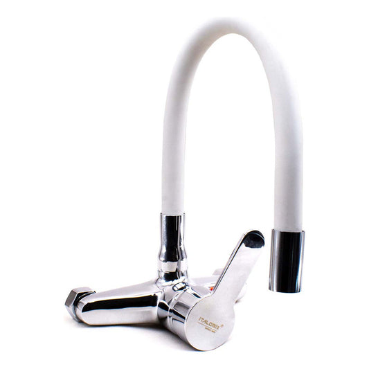 Grifo Monocomando 15cm Flexible Cocina Blanco Mesada Pared