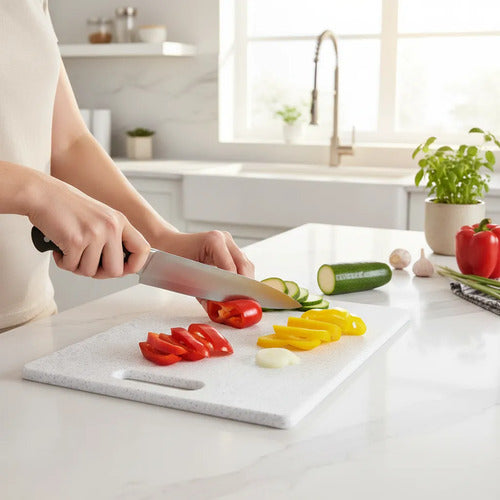 Tabla Plastica Cortar Picar Cocina Reforzada Antiderrame Granito Blanco Blanco
