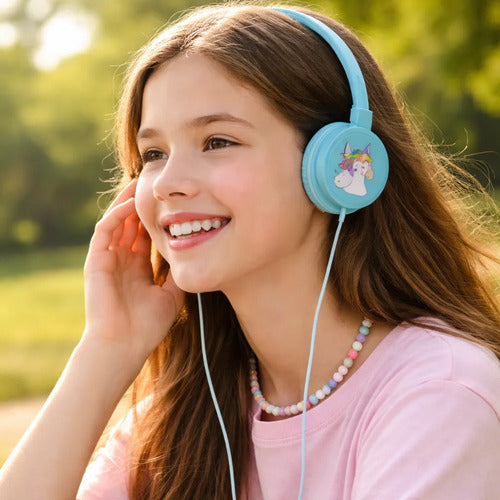 Auriculares Infantil Unicornio Niños Cable Vincha Ajustable Azul