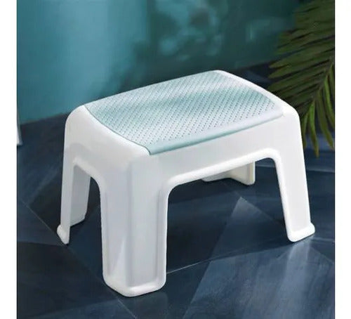 Banco Taburete Plástico Antideslizante Apilable Compacto Blanco Celeste