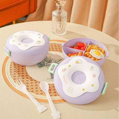 Lonchera Vianda Infantil De Plastico Con Cubiertos 18x8.5cm