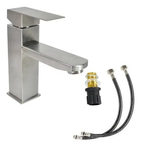 Canilla Griferia Monocomando Lavatorio Acero Baño Set Plateado Cromado