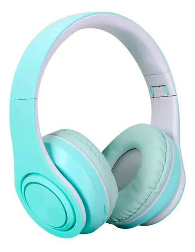 Auricular Bluetooth Usb Tf Plegable Vincha Ajustable 3.5 Hd Celeste