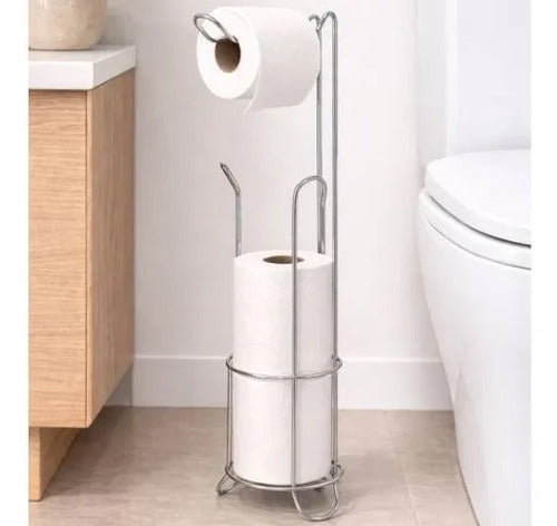 Soporte Portarrollos Baño Metalico Pie 51cm Papel Higienico Plateado