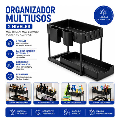 Estante Organizador Multiuso Cocina Baño 2 Niveles Zapateras Negro