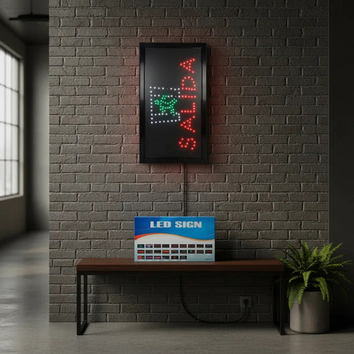 Cartel Letrero Led Salida Luminoso Vidriera Local Negocio Negro