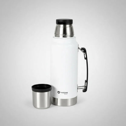 Termo Hermético Inoxidable Asa Plegable 1200ml Doble Pared Blanco