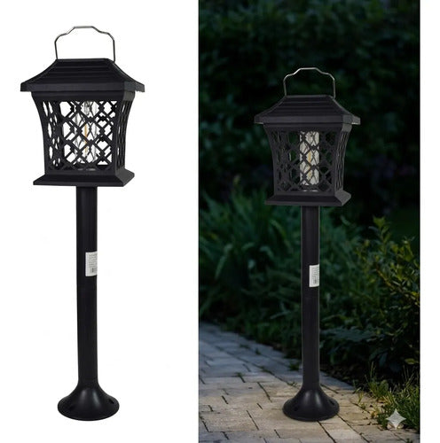 Farol Led Solar Recargable Exterior Colgante Base O Suelo Negro