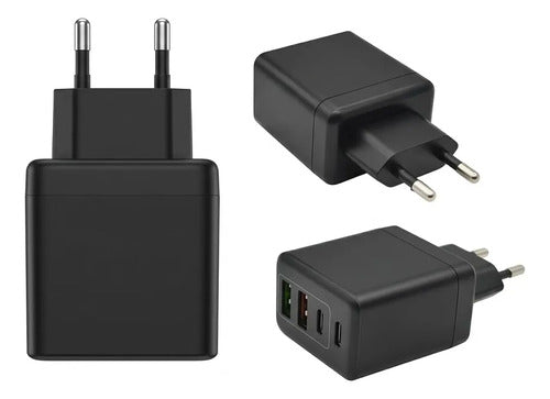 Adaptador Cargador Carga Rápida Multiple Universal Usb C Y A Negro