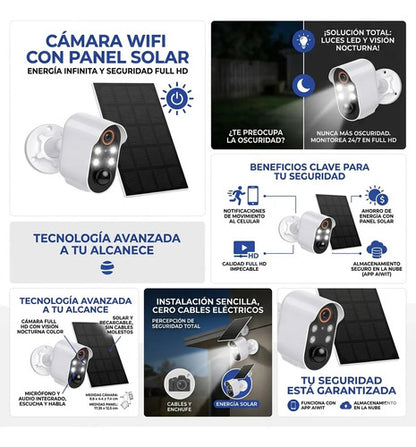 Camara Seguridad Wifi Exterior Panel Solar App Full Hd 1080p Blanco