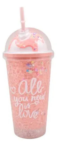 Vaso Acrílico Doble Pared Sorbito 450ml Helado Rosa Rosa
