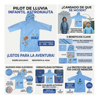 Pilot Lluvia Infantil Astronauta Pvc Impermeable Xl Xxl Xxxl Celeste Xl Dibujo