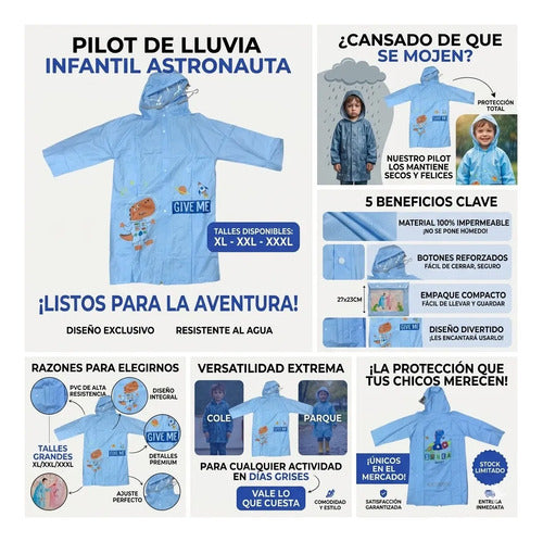 Pilot Lluvia Infantil Astronauta Pvc Impermeable Xl Xxl Xxxl Celeste Xxl Dibujo