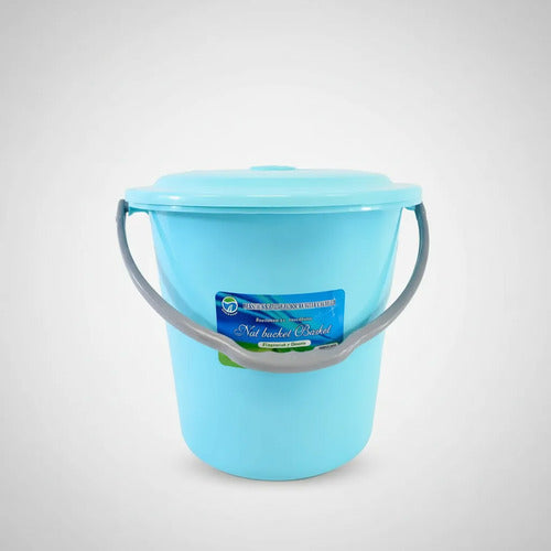 Balde Plástico Tapa Asa 29x30cm Multiuso Manija Baño Jardin Celeste